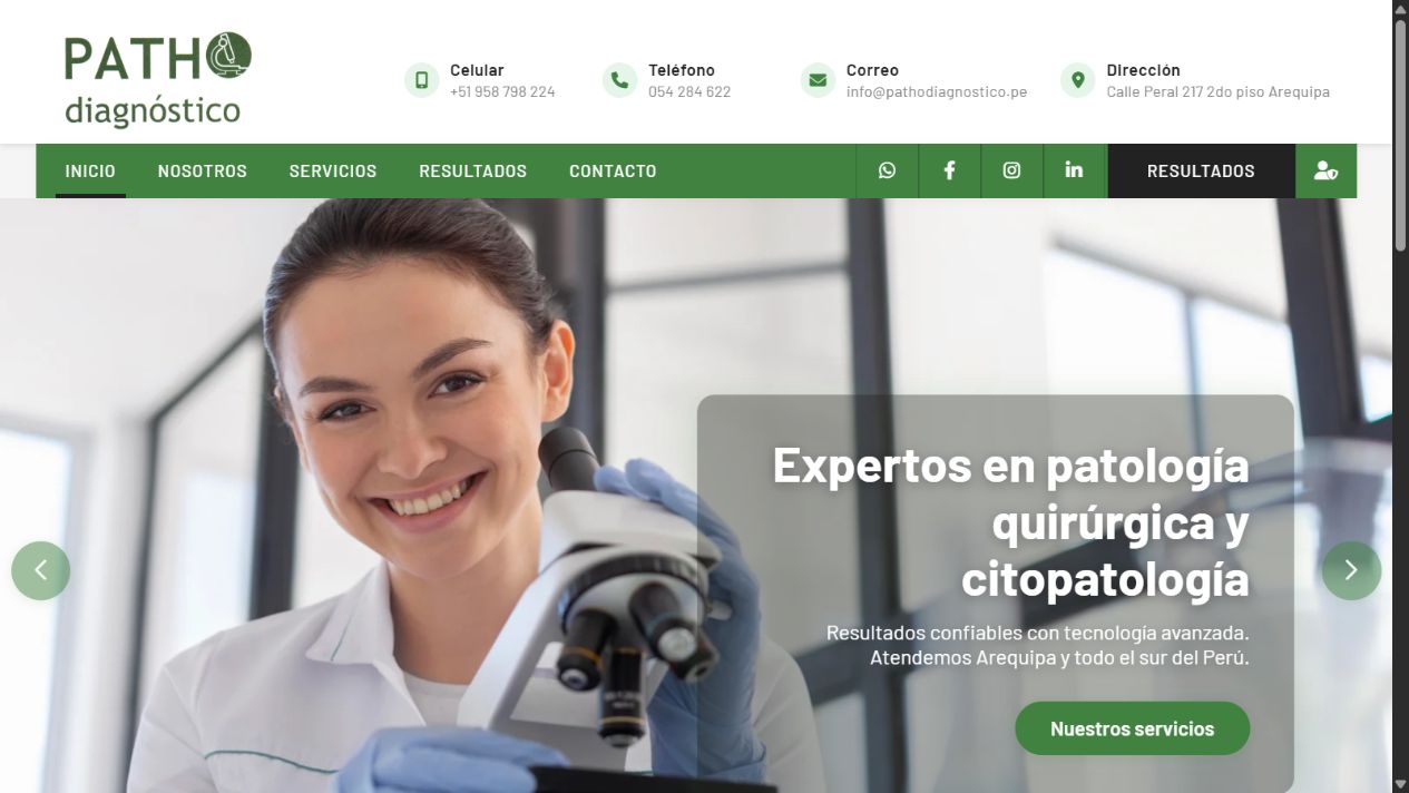 Captura del sitio público de Pathodiagnóstico